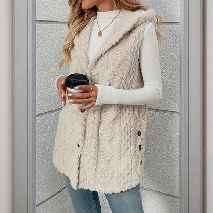 2025 Womens Long Winter Quilted Hooded Vest Sleeveless Down Cotton Jacket With Pockets Warm Outdoor Coat S 5XL