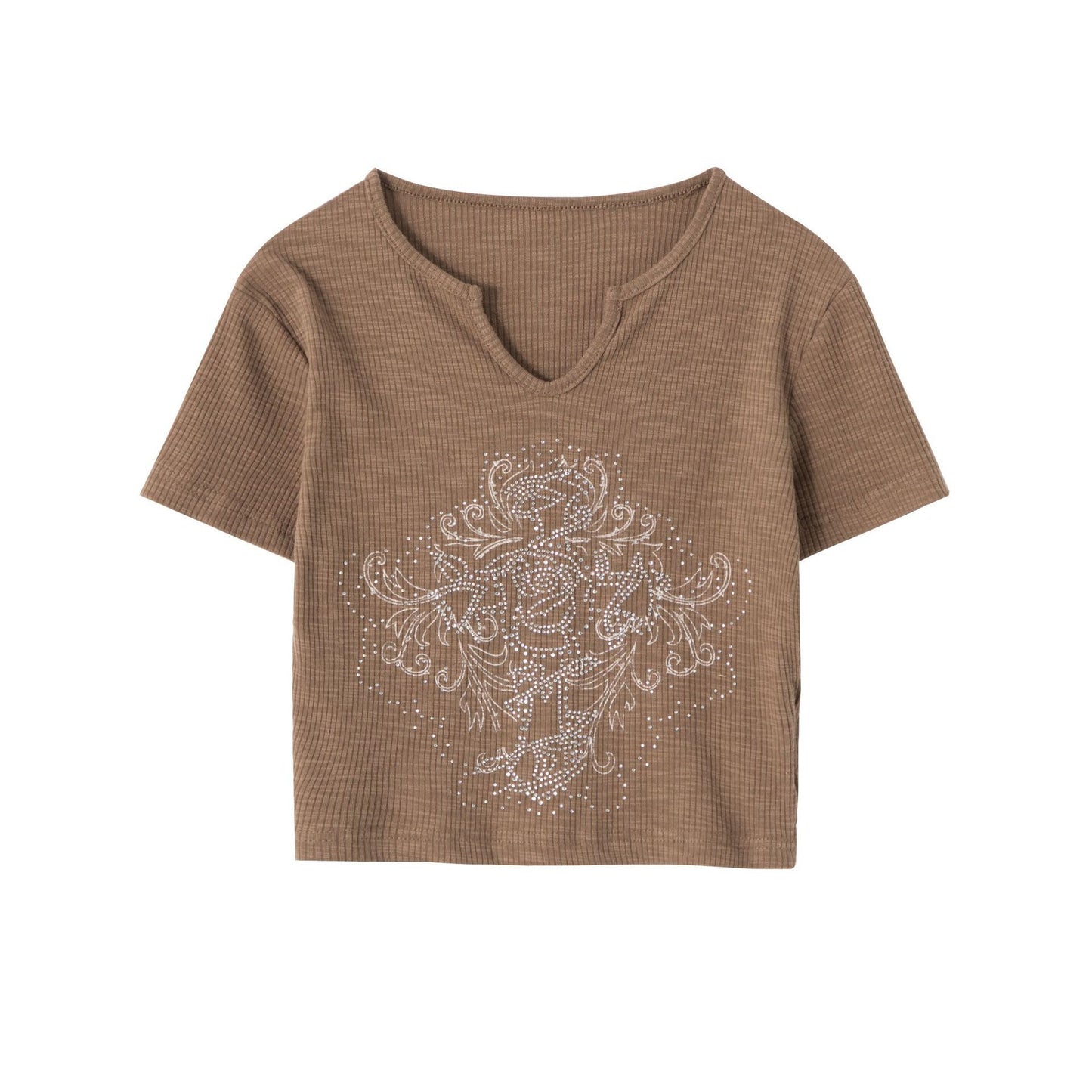Black Rhinestone Graphic Crop Top - Effortless Styling Look