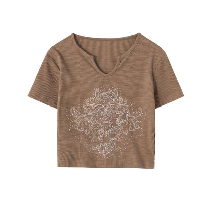 Black Rhinestone Graphic Crop Top - Effortless Styling Look
