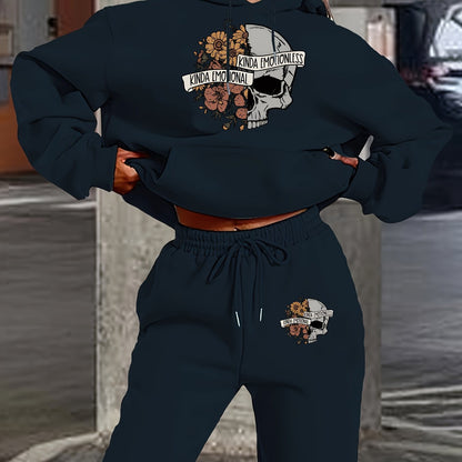 Women’s Skull Print Hoodie – Casual Fall Winter Pullover with Kangaroo Pocket