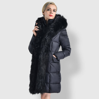 Womens Fur Collar Warm Inside Zipper Winter Parka Coat