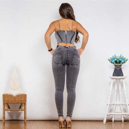 Sculpting Denim Two-Piece Outfit Set | Sleek Style 2025 Aesthetic