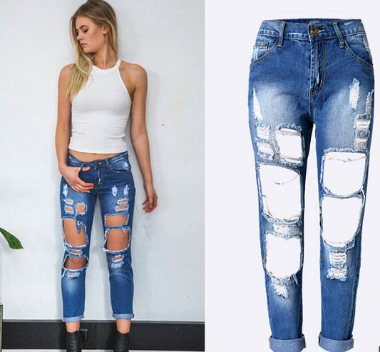 Judi In Street Style Ripped Skinny Mid Waist Denim Pants