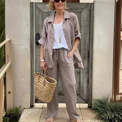 Solid Color Shirt & Trouser Two-Piece Outfit Set | Casual Style 2025 Aesthetic