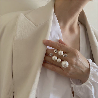 Multi Pearl Ring – Clustered Faux Pearls & Rhinestones, Elegant Statement Jewelry