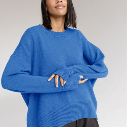 Women's Elegant Urban Pullover Sweater – Core-Spun Yarn Round Neck Knitwear
