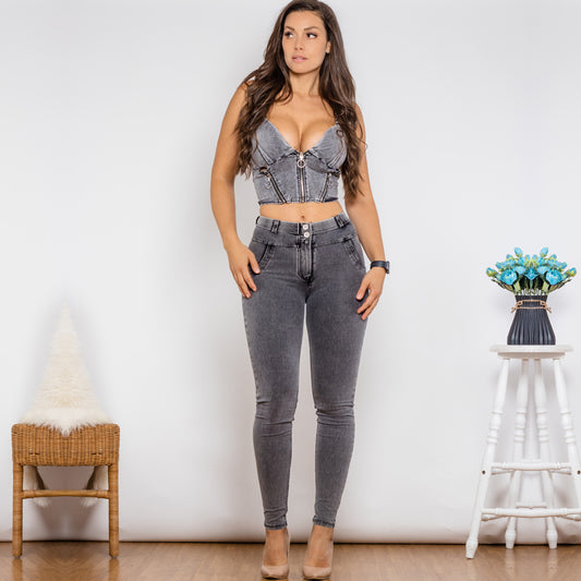 Sculpting Denim Two-Piece Outfit Set | Sleek Style 2025 Aesthetic