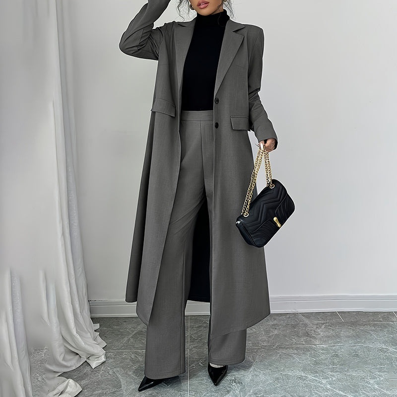 Casual Solid Blazer Suit Women High Waist Straight Pants Office Outfits