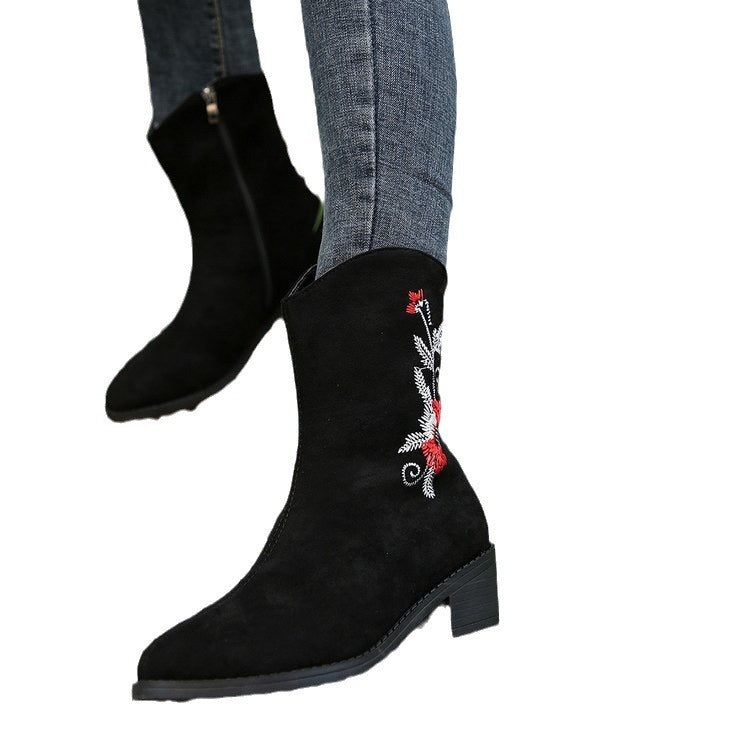 Elegant Art Work Embroidered Western Mid Calf Boots For Women