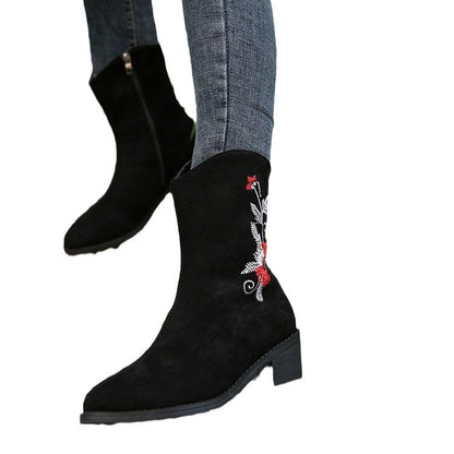 Elegant Art Work Embroidered Western Mid Calf Boots For Women