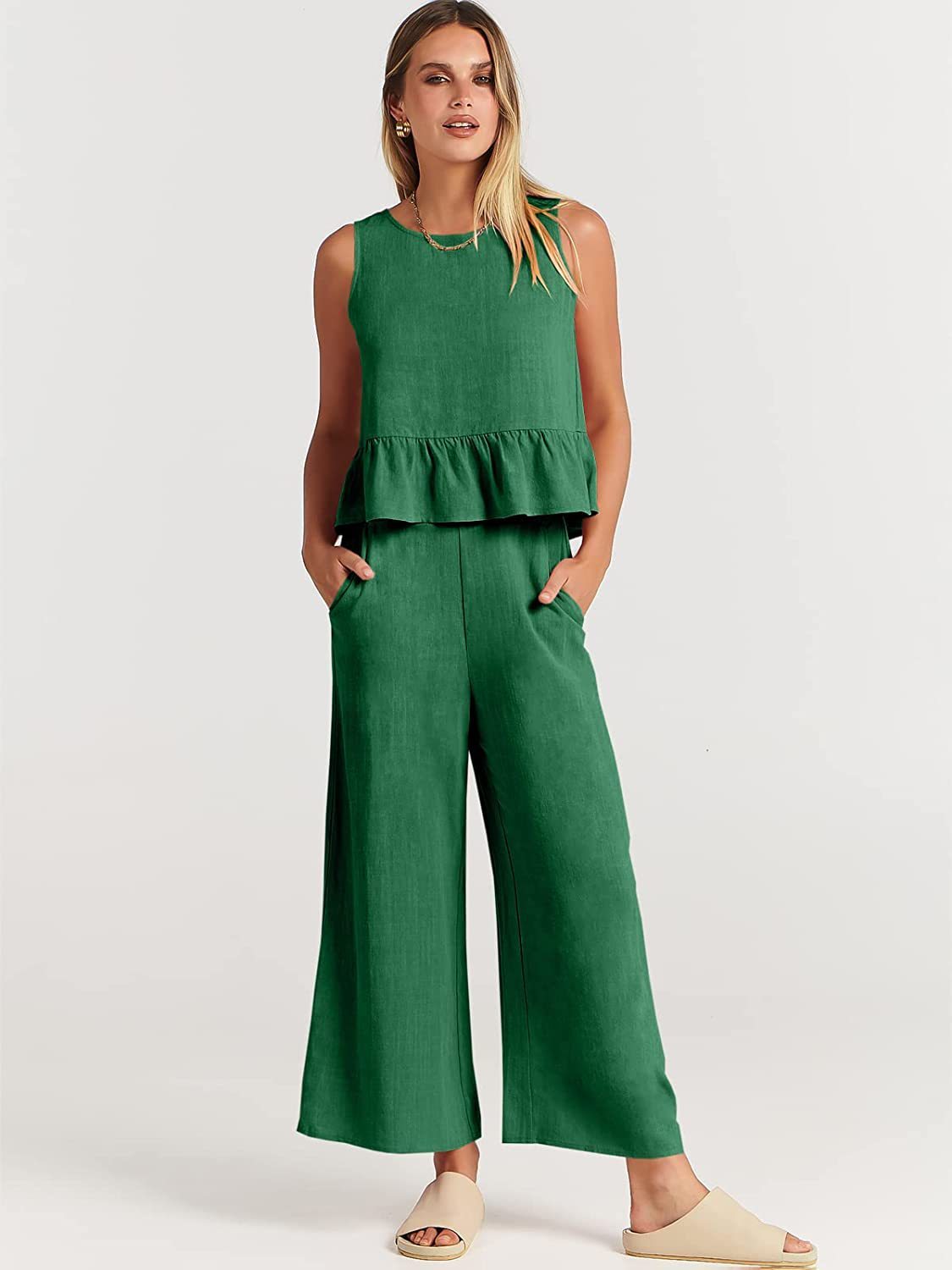 Pleated Sleeveless Vest & Wide-Leg Cropped Trousers Two-Piece Outfit Set | Chic Summer Vibes Style 2025