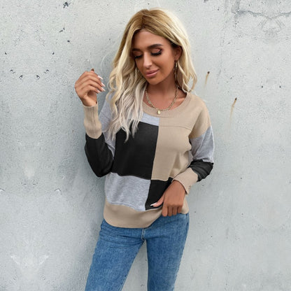 Contrast Color Stitching Pullover – Lightweight Knit Sweater for Women