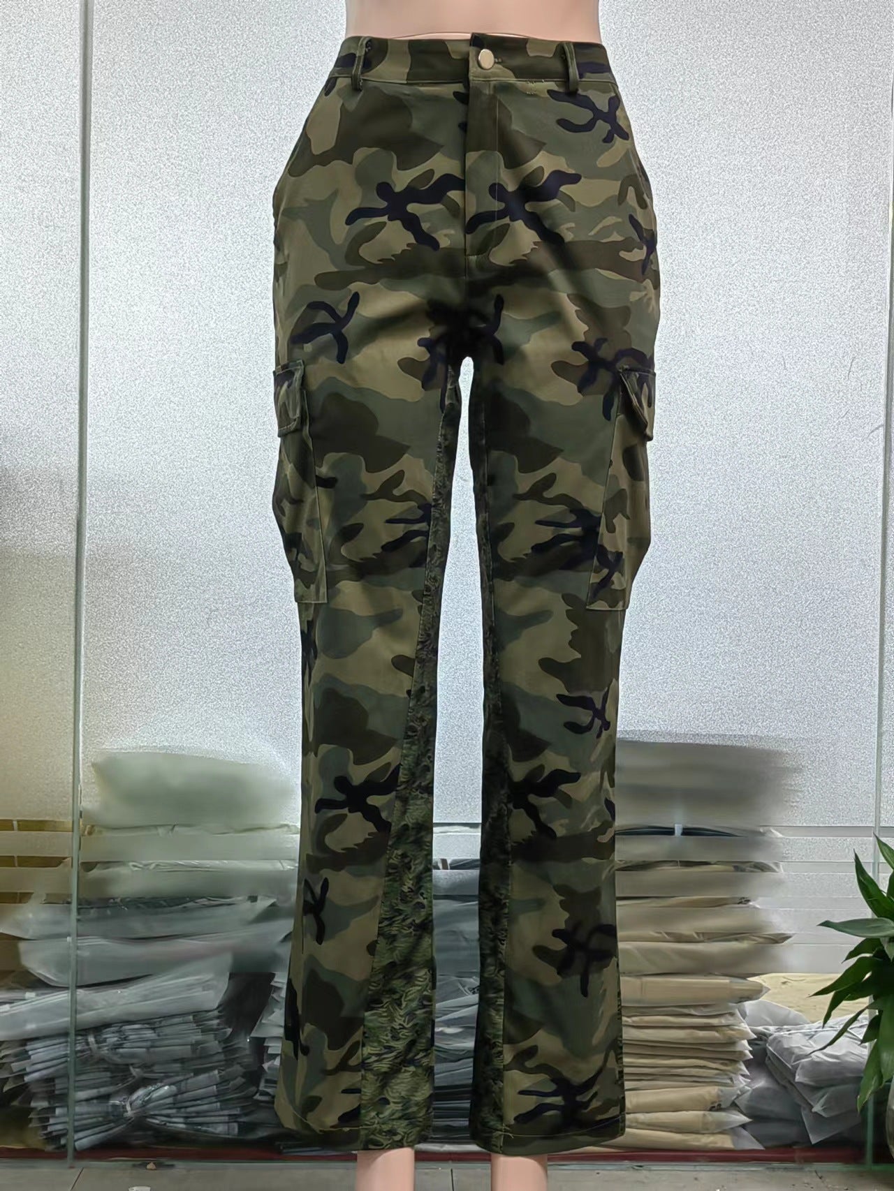 Casual High Waist Straight Leg Camouflage Pants For Women