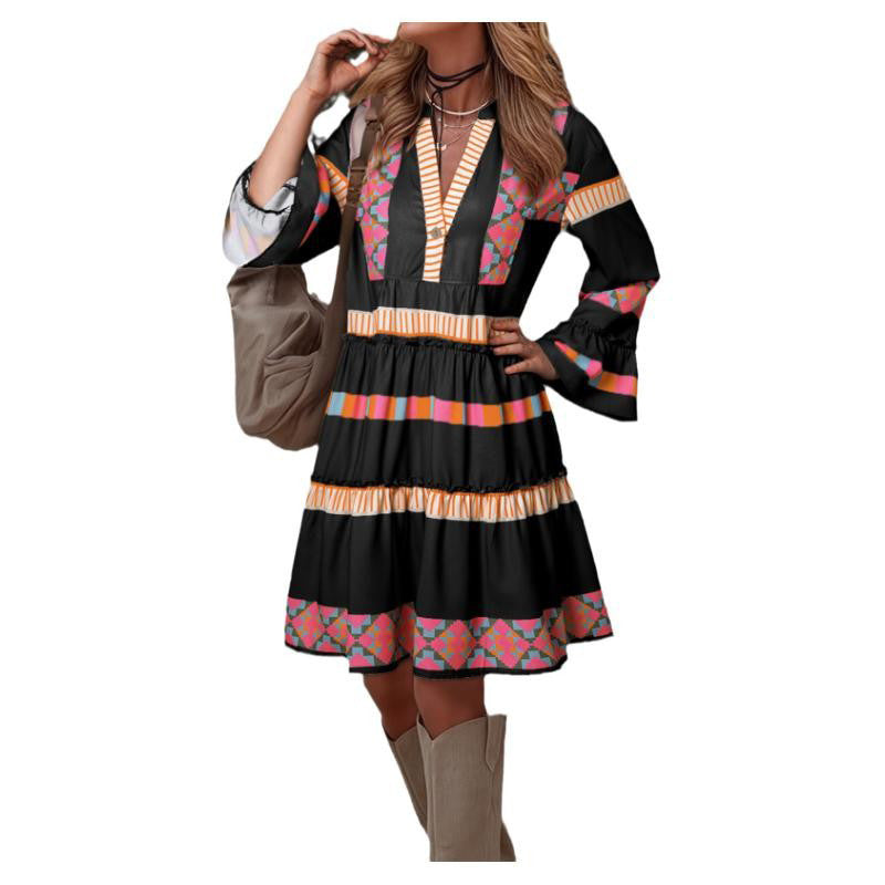 V-Neck Geometric Print Dress | A-Line Summer Dress & Casual Chic Outfit for Women