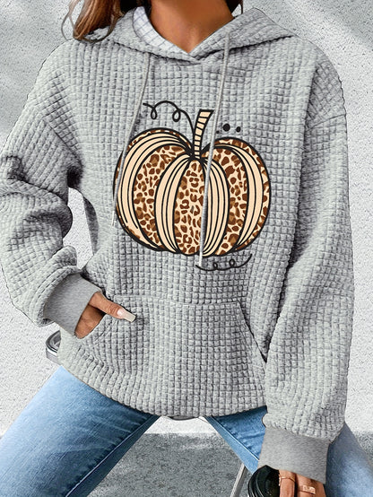 Cozy Pumpkin Print Hoodie for Women – Cute Halloween Pullover Sweatshirt for Fall/Winter Casual Style