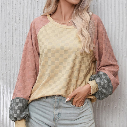 Loose Chessboard Plaid Oversized Sweaters for Women – Khaki Pullover, Cute Autumn & Winter Outfit