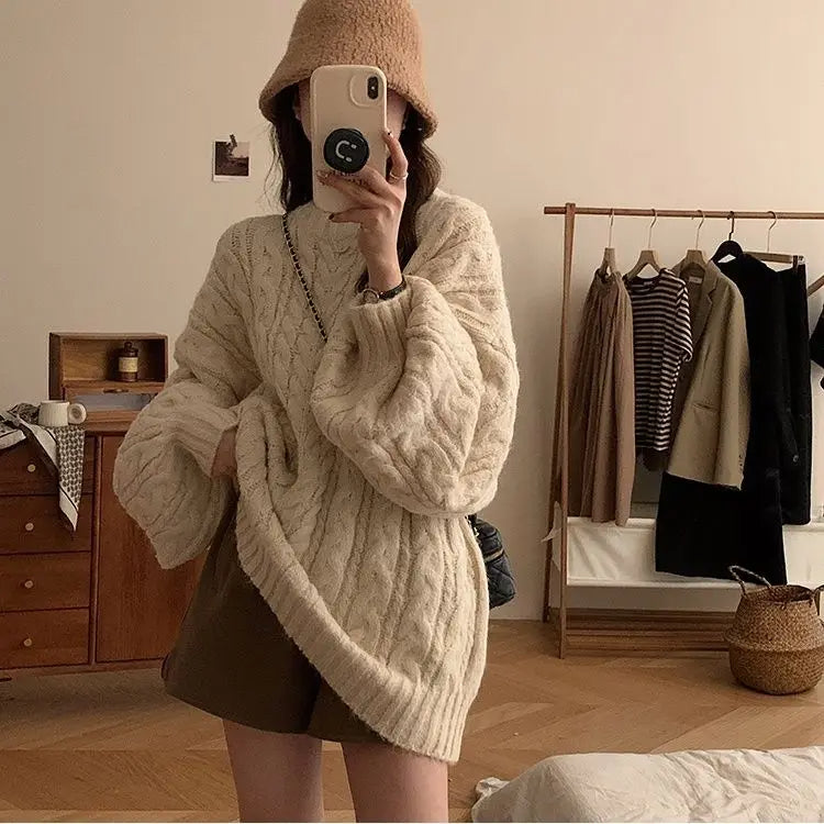 Soft Glutinous Knit Pullover – Korean Loose Fit Lazy Style Sweater Jacket for Women