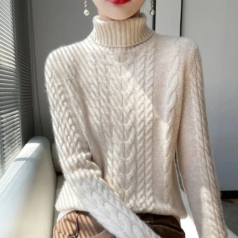 Long Turtleneck Off Shoulder Knit Sweater
