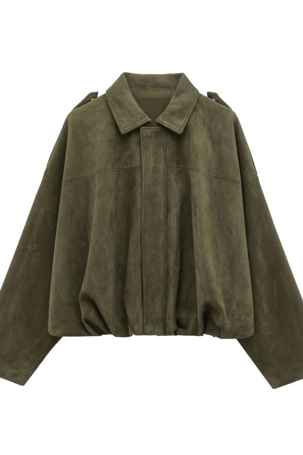 Green suede jacket on a white background