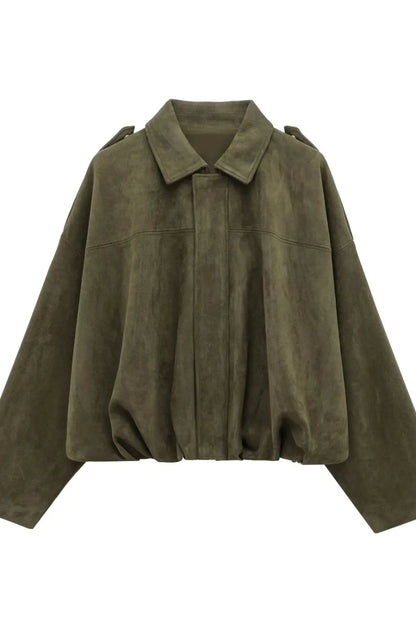 Green suede jacket on a white background