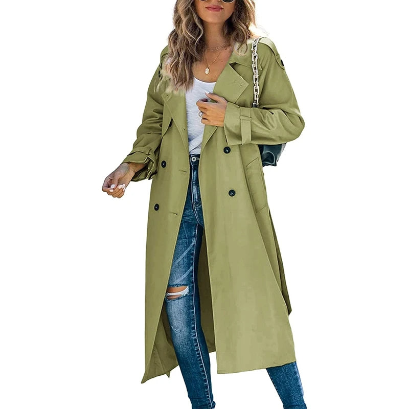 Double-Breasted Windproof Women Vintage Long Trench Coats