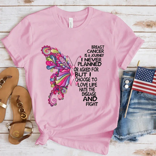 Butterfly Cartoon Graphic Tee – Women’s Casual Polyester T-Shirt, Street Style Outfit