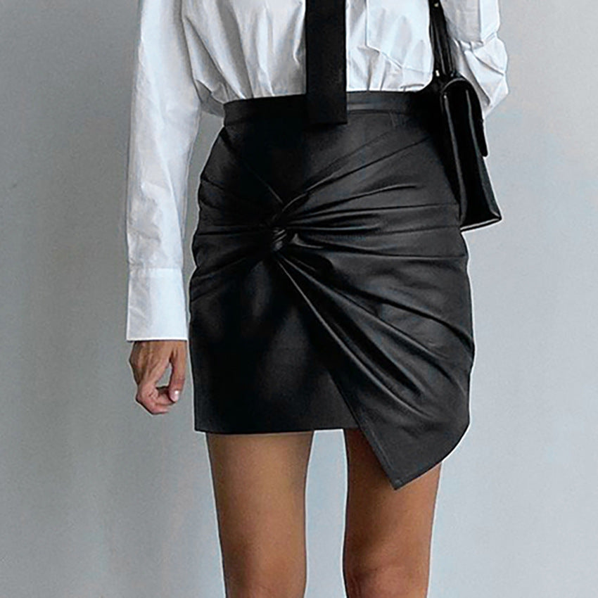 Skirts Faux Leather Mini Skirt Cross Bow Streetwear Trend