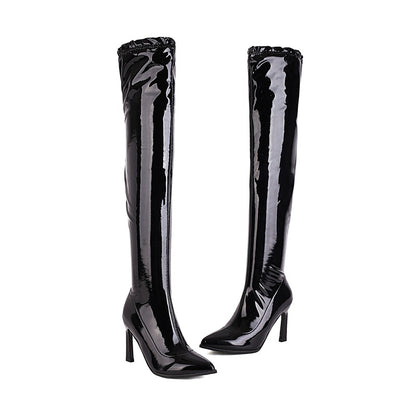 High Heel Stretch Over-the-Knee Boots for Women | Patent Leather Pointed Toe Stiletto Boots