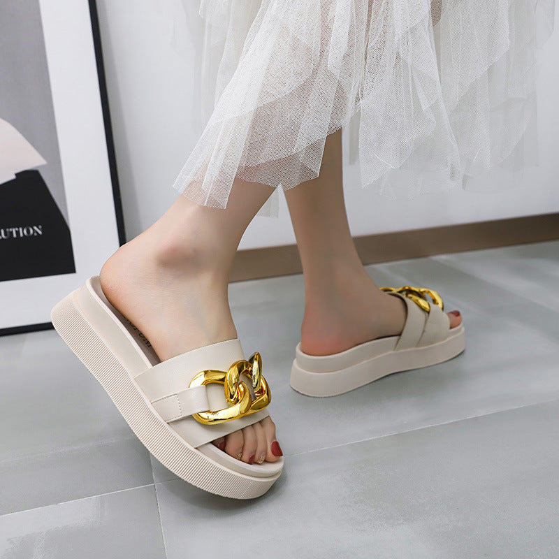 Shiny Metal Decor One Finger Flip Flop For Women