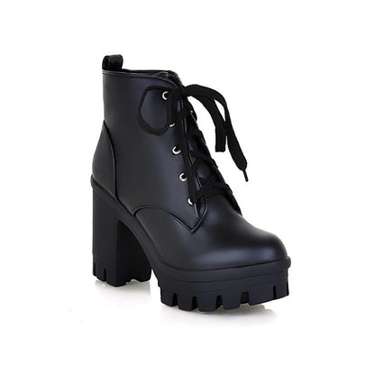Platform High Heel Boots for Women – Waterproof Lace-Up European & American Fashion
