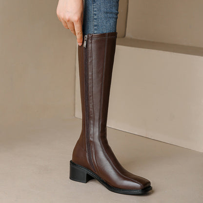 Vintage Knee-High Boots for Women | Thick-Heeled Knight Boots with Side Zipper