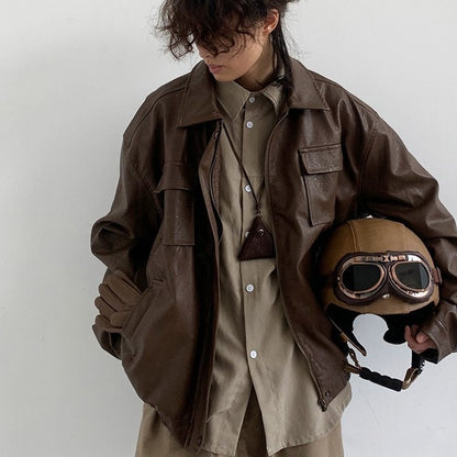 Retro Japanese-Style PU Motorcycle Jacket – Vintage Vibes with Urban Edge