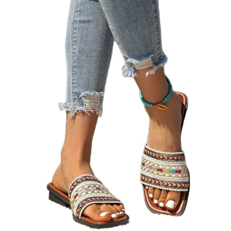 Summer Mode Womens Casual Breathable Slip On Beach Slippers