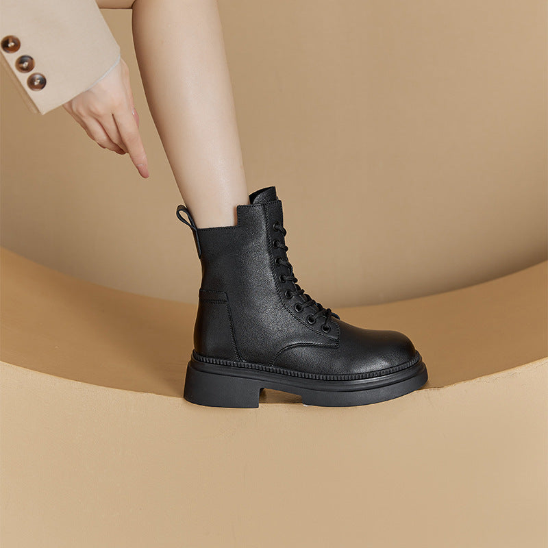 Flat Sole Genuine Leather Winter Ankle Boots