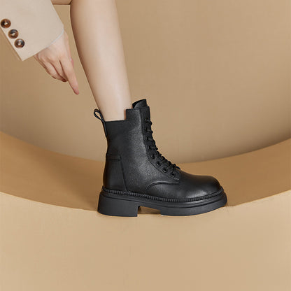 Flat Sole Genuine Leather Winter Ankle Boots