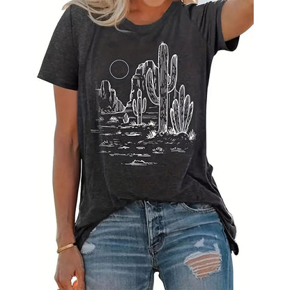 Western Cowgirl Desert Cactus Graphic Women T Shirts