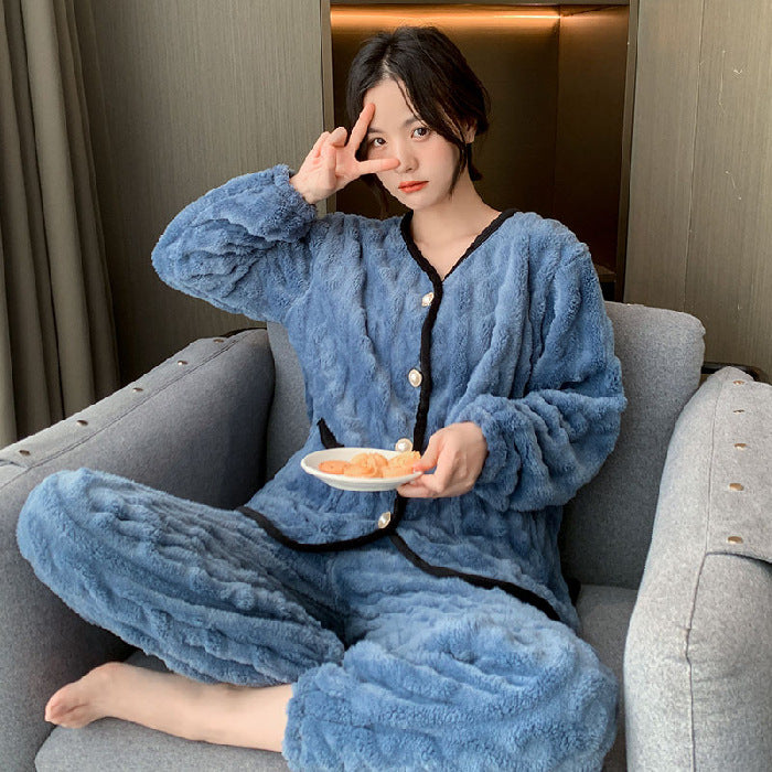 Thick Warm Winter Flannel Pajama Sets For Women