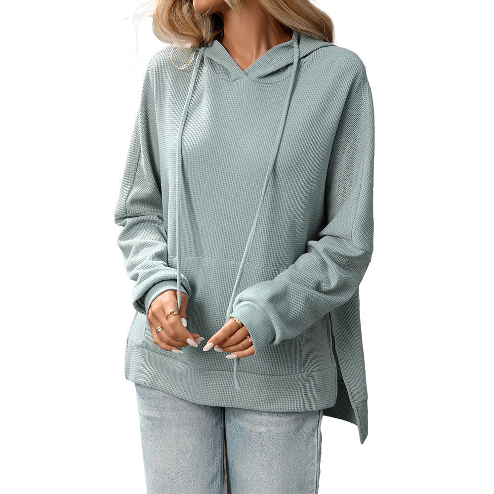 Waffle Knit Long Sleeve Pullover Cotton Sweaters – Cozy Texture, Oversized Effortless Street Style