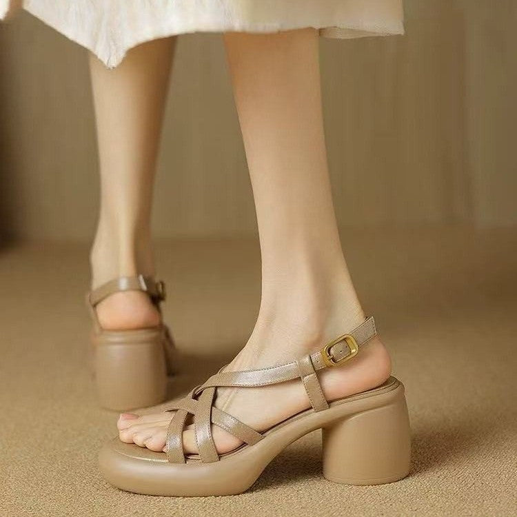 Women Genuine Leather Thick Platform Sandal