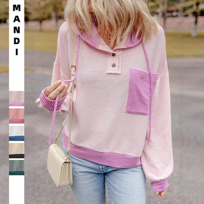 Contrast Color Twist Strip Hoodie – Cozy Street Style with a Trendy Edge