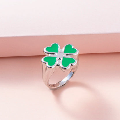 Four Leaf Clover Ring – Vintage Enamel Unisex Jewelry, Silver & Gold Lucky Rings