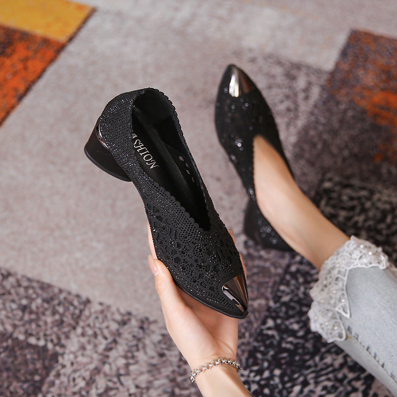 Hollow Mesh Hot Drilling Pumps | Rhinestone Pointed-Toe Sandals for Women