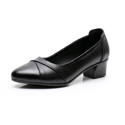 Women’s Cowhide Leather Pumps | Elegant Pointed Toe Black Heels