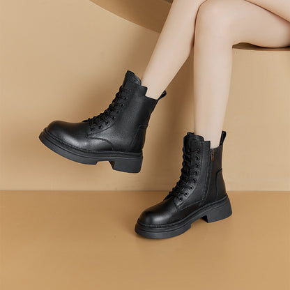 Flat Sole Genuine Leather Winter Ankle Boots