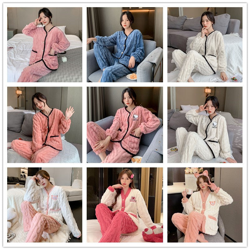 Thick Warm Winter Flannel Pajama Sets For Women