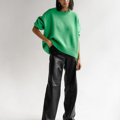 Women's Elegant Urban Pullover Sweater – Core-Spun Yarn Round Neck Knitwear