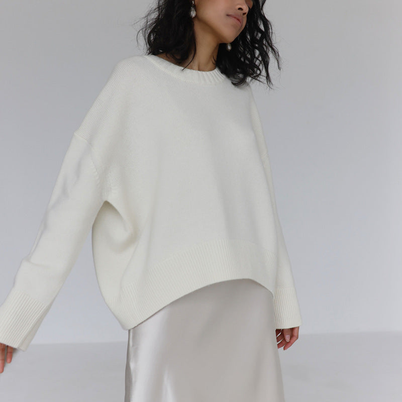 Women's Elegant Urban Pullover Sweater – Core-Spun Yarn Round Neck Knitwear