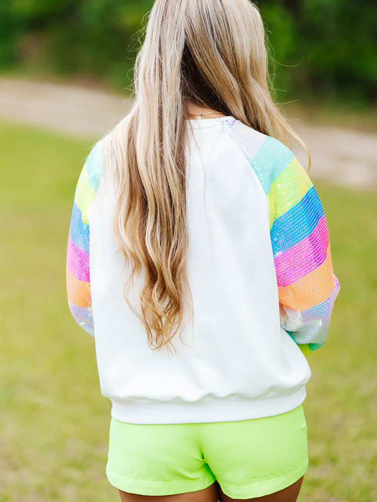 Women’s Casual Pullover Top – Round Neck, Long Sleeves with Sequins, Japanese & Korean Style