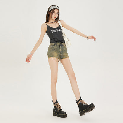 Fashion Retro Tassel Denim Shorts – Vintage Streetwear Summer Style