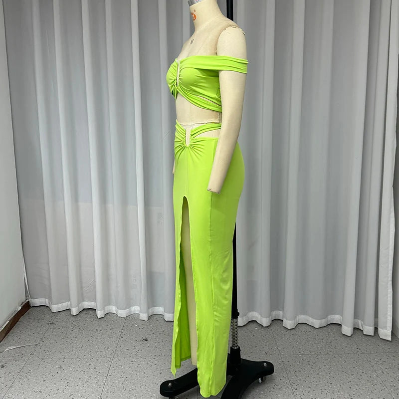 Elegant Women’s Midriff Two-Piece Set – Long Skirt Outfit for Summer & Officewear Style 2025